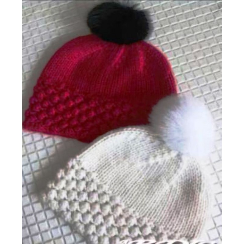 Hand Made Cashmere Hat Red White Women Winter Hat